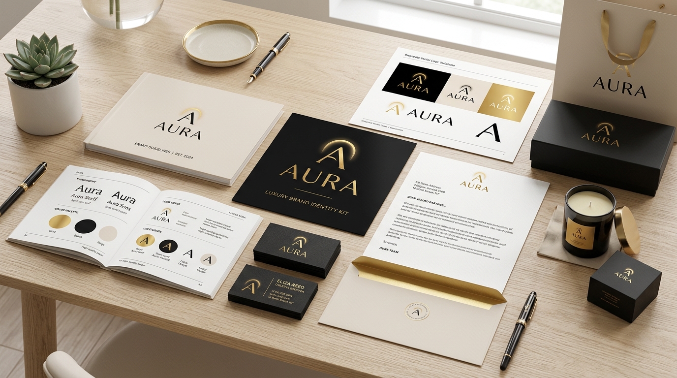AURA Luxury Brand Identity & Corporate Logo Guidelines Mockup