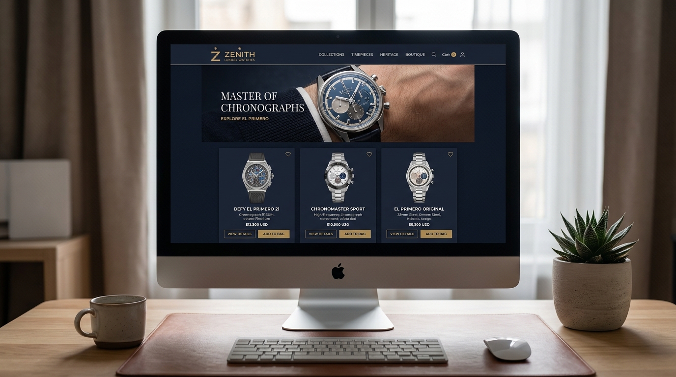 Zenith Luxury Watch E-Commerce Store Website Mockup